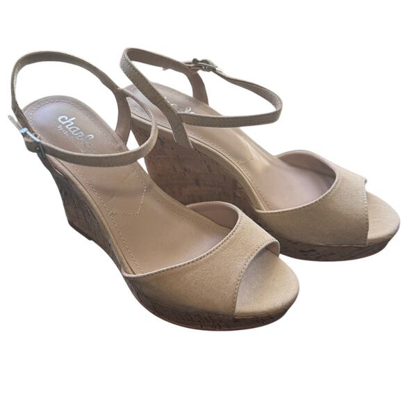 Charles By Charles David New Cork Wedges Platform Peep Toe In Nude Size 7.5 - Picture 2 of 10